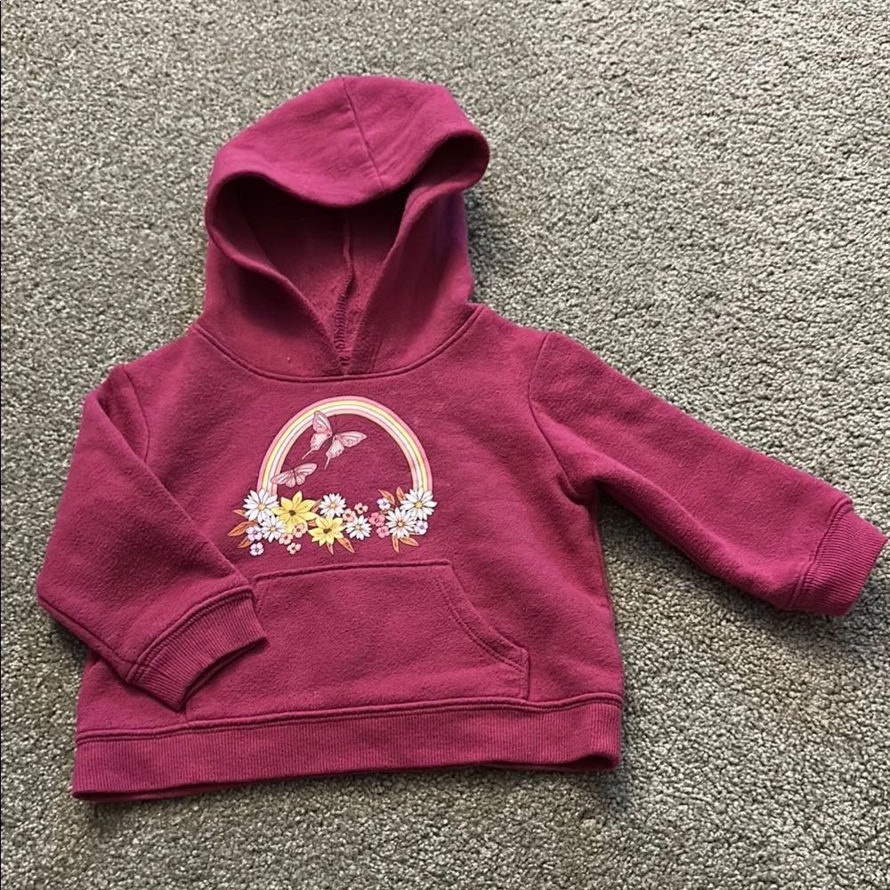 Kids' Pink Hoodie with Rainbow and Floral Design